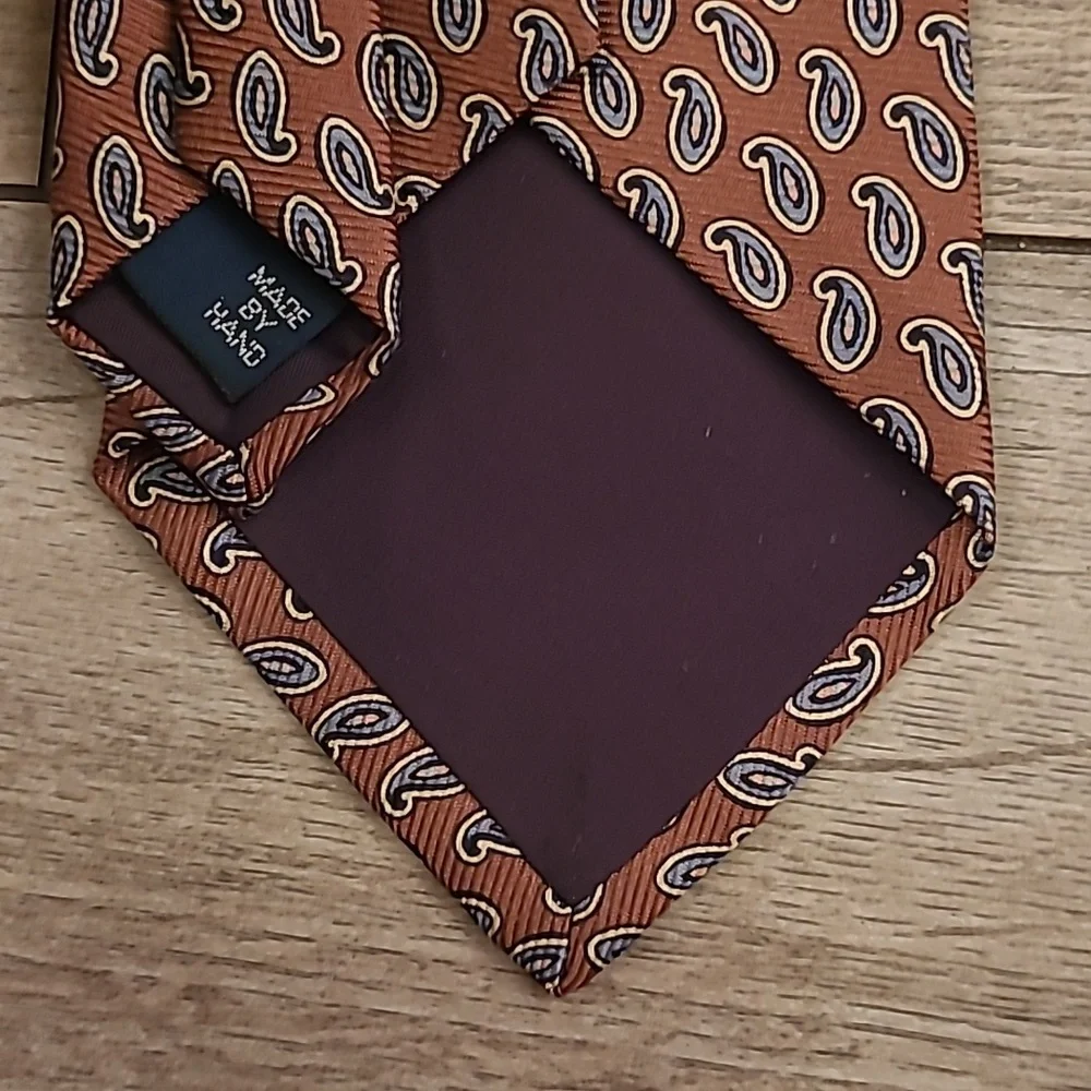 POLO RAPH LAUREN Brown‎ Paisley USA Hand Made Mens Silk Tie VTG